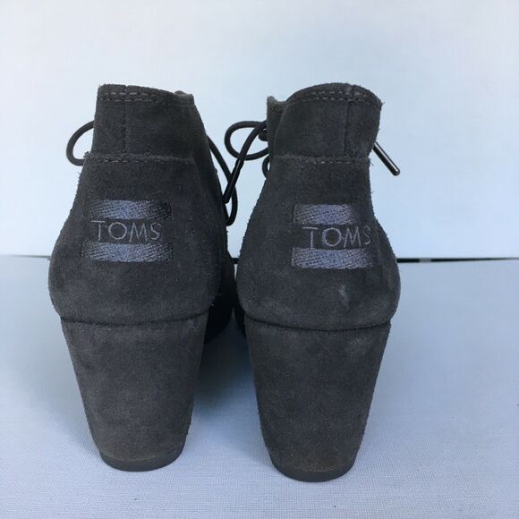 Toms Desert Wedge Size 6.5 Suede Lace Up Ankle Boots Booties Castlerock Gray - Picture 5 of 10